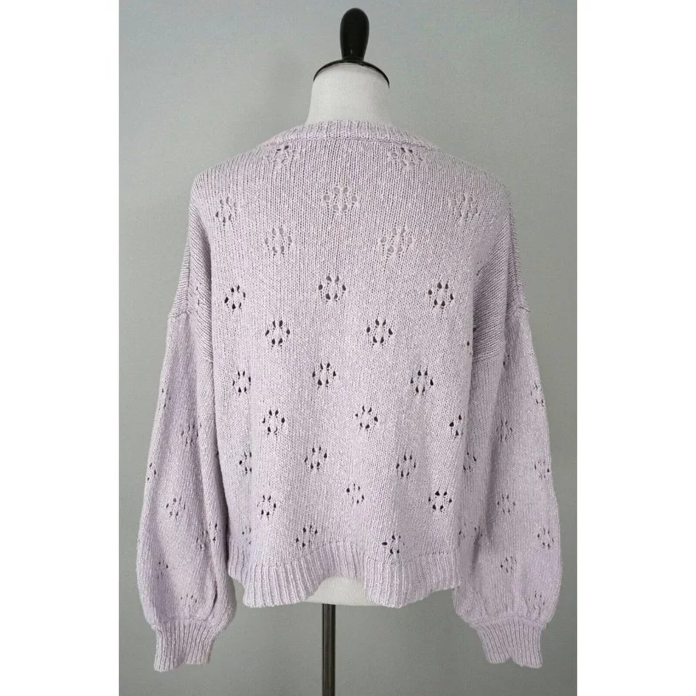 Last Chance!!  MADEWELL Womens Light Purple Crewneck Eyelet Sweater Size Large - Picture 3 of 5